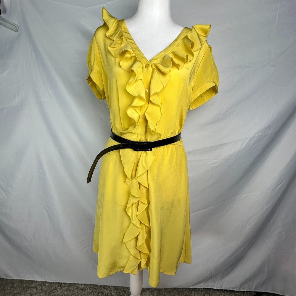Summer INC international concepts dress jersey 100% silk yellow mini ruffle SZ10